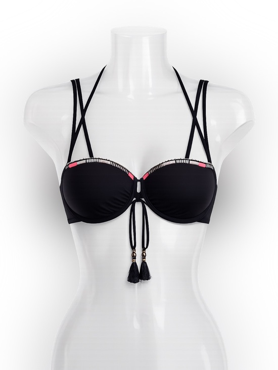 Victoria's Secret Other - Victoria’s Secret Black Bikini Top 36B Push Up Tassel Halter Strappy